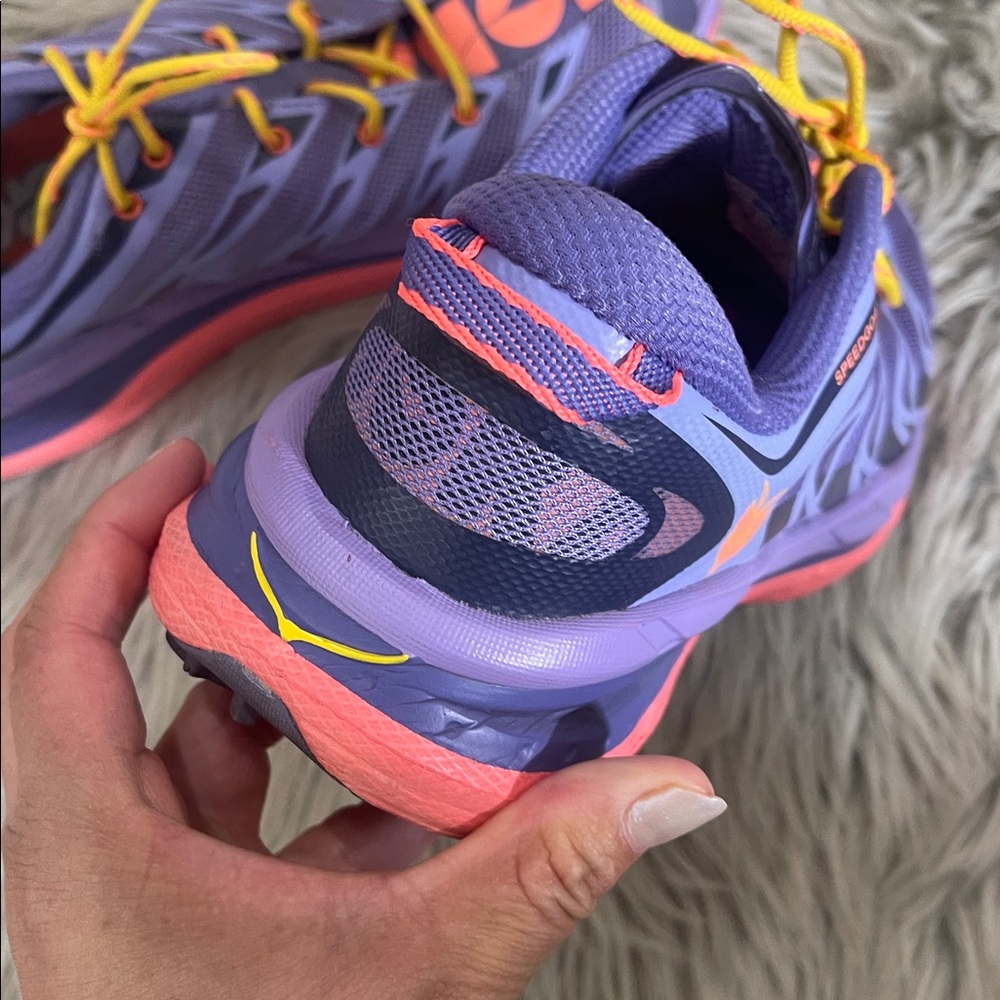 Hoka Purple Coral Yellow Speedgoat Women's Trail Shoes
(9.5) - Picture 7 of 15